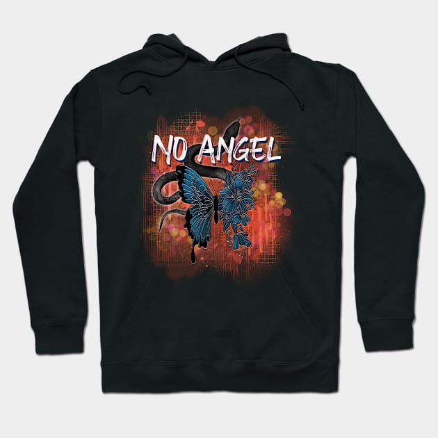 No Angel Design With A Snake And Blue Butterfly-Flowers Hoodie by Quirky And Funny Animals